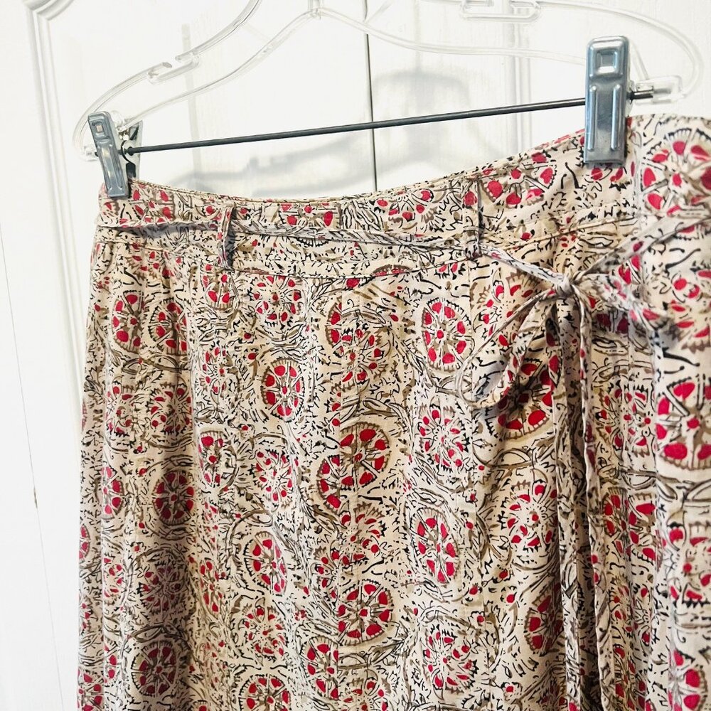 Charter Club-Women's Sz 10P 100% Cotton-Pleated Bottom-Flowy-Lined-Red/Tan/Bl - Picture 3 of 14